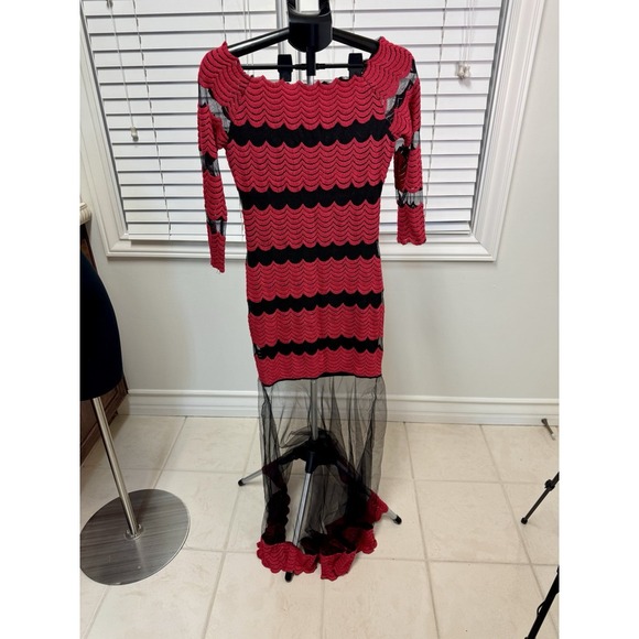 Dresses & Skirts - Women's Nora.z‎ Paris Boutique Red & Black Maxi Dress Size Large Sheer Hem Prom